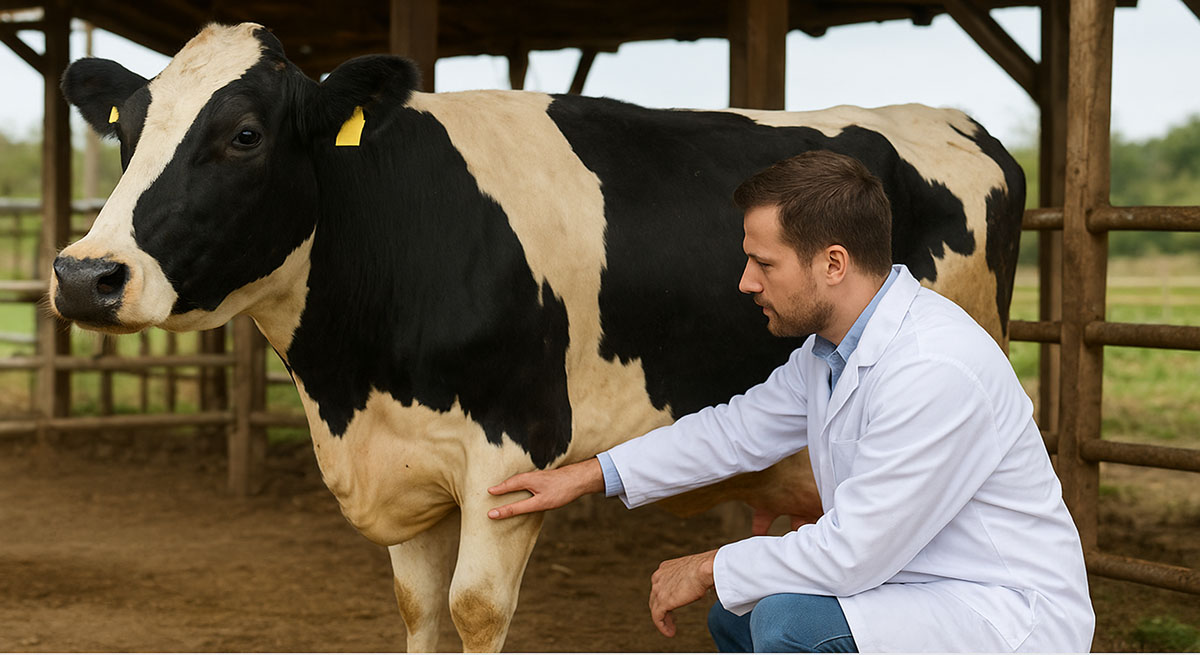طبيب بيطري يعالج بقرة