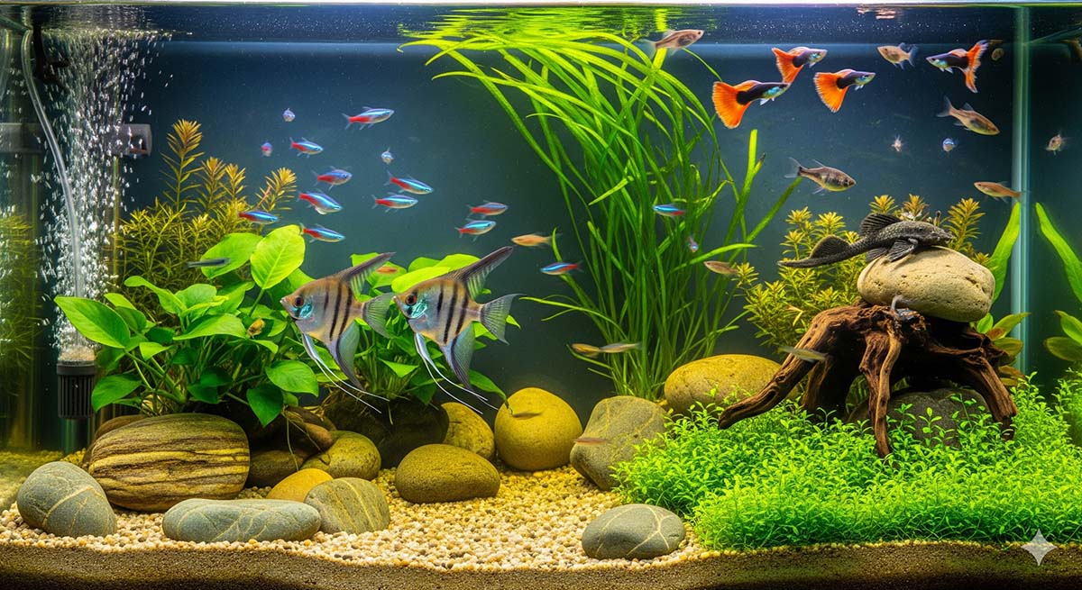 Aquarium propre avec filtration active