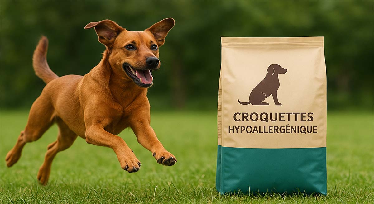 chien actif avec croquettes hypoallergénique
