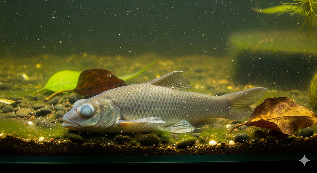 poisson gisant en fond aquarium