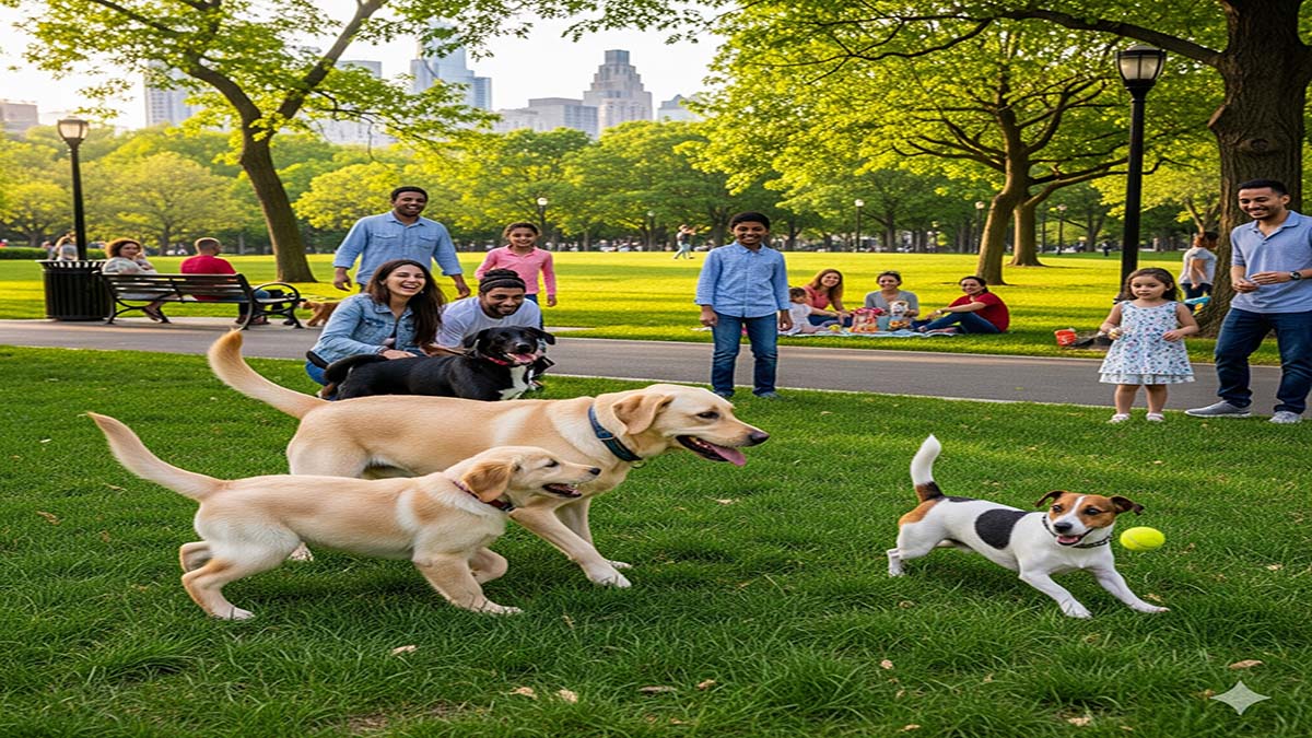 Scène de sociabilisation d'un en parc