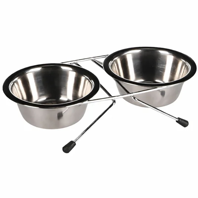 Gamelle double Flamingo Arjun inox support argent chien et chat